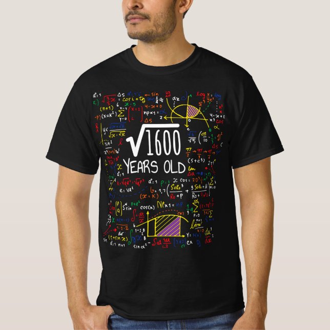 Camiseta 40.ª Raíz Cuadrada De Cumpleaños De 1600 Mat De 40 (Anverso)