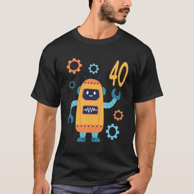 Camiseta 40.º Cumpleaños Robot Cute 40 Años Funny Día B M (Anverso)
