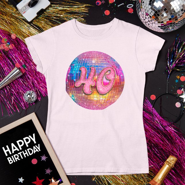 Camiseta 40.º Fiesta de cumpleaños Purpurina rosado dorado  (Subido por el creador)