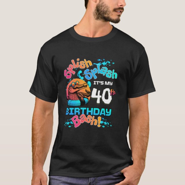 Camiseta 40.º natalicio Bash Piscina temática de cocodrilo  (Anverso)