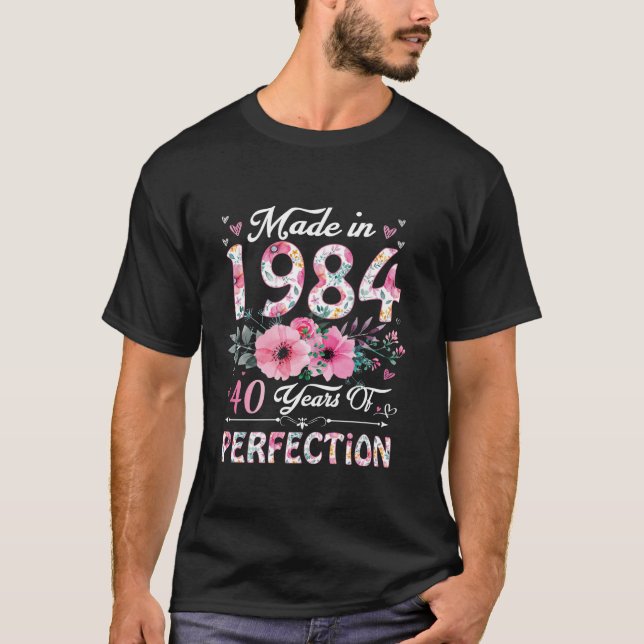 Camiseta 40 Años Hecho En 1984 Floral 40 Años Mujeres (Anverso)
