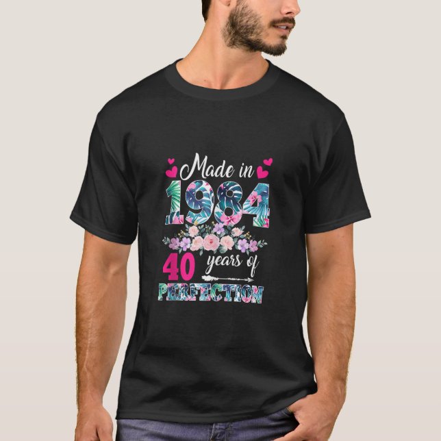 Camiseta 40 Años Nacida En 1984 Floral 40th Birthday Wom (Anverso)