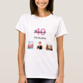 Camiseta 40 años personalizado foto mujer monograma rosa