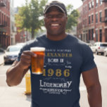 Camiseta 40 cumpleaños 1983 Añadir nombre azul oro legendar<br><div class="desc">40 Aniversario añada tu nombre Tshirt. Edite el nombre y el año con la plantilla proporcionada. Una maravillosa camiseta de cumpleaños azul personalizado. Más regalos y suministros de fiesta disponibles con el diseño "Legendario" en la tienda.</div>