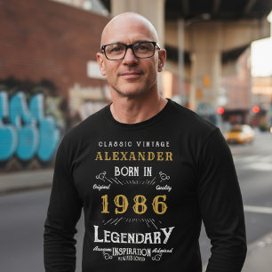 Camiseta 40 cumpleaños 1986 Agregar nombre Negro Oro Legend