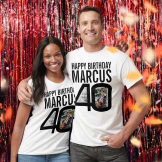 Camiseta 40 cumpleaños personalizado negro ahora, entonces 