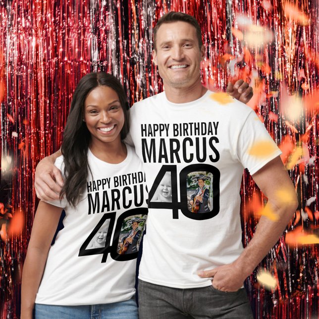 Camiseta 40 cumpleaños personalizado negro ahora, entonces  (Subido por el creador)