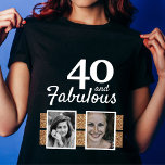 Camiseta 40 y Fabulous Gold Purpurina 2 Foto 40 cumpleaños<br><div class="desc">40 y Fabulous Gold Purpurina 2 Fotos 40th Birthday Black T-shirt. El texto es de color blanco. Añade tus fotos - puedes usar una foto antigua y nueva.</div>