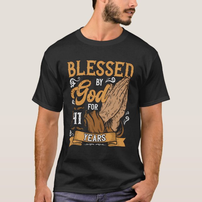 Camiseta 41.º Tema Religioso De Cumpleaños Bendecido Por Di (Anverso)