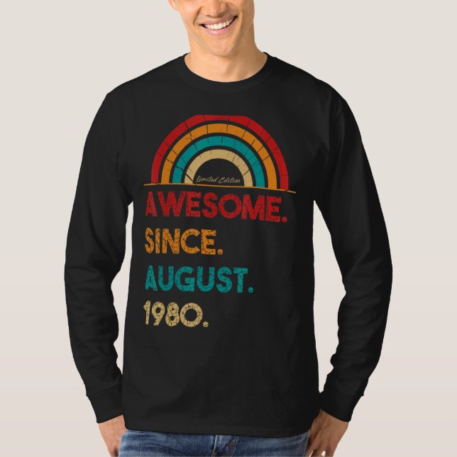 Camiseta 42 años de edad increíble desde agosto de 1980 42º (Anverso)