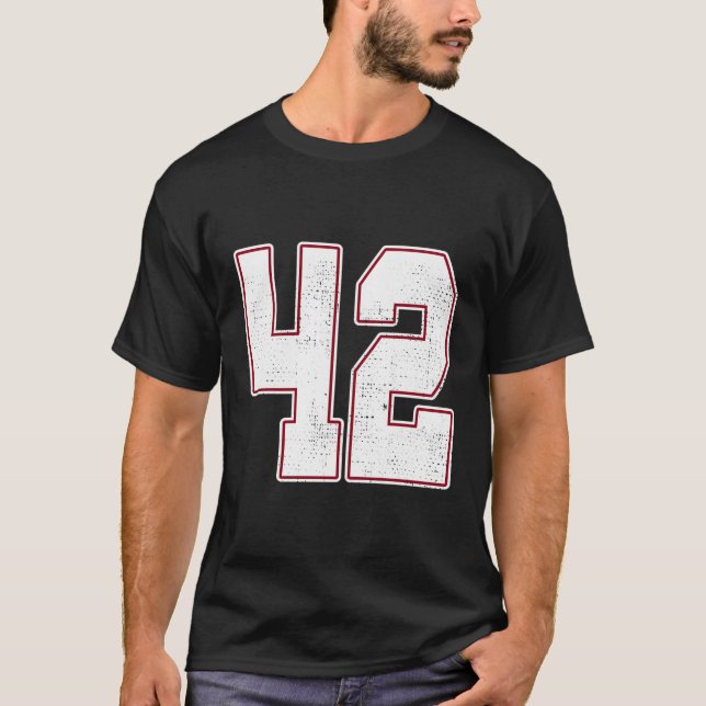 Camiseta 42 Esbozo Número 42 Varsity Fan Sports Team Black (Anverso)