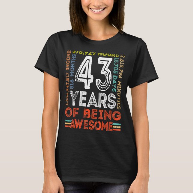 Camiseta 43.º cumpleaños increíble Retro de cosecha de 43 a (Anverso)