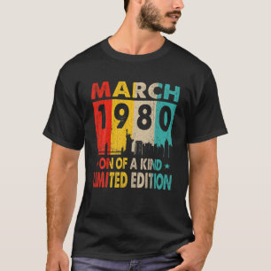 Camiseta 43 Años Vintage Marzo 1980 Hombres Cumpleaños Muje