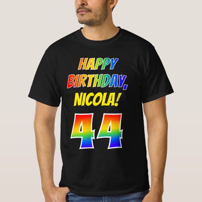 Camiseta 44º cumpleaños — Negrita, diversión, arcoiris 44,  (Anverso)