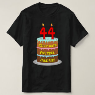 Camiseta 44º cumpleaños — Torta divertida y velas, con nomb
