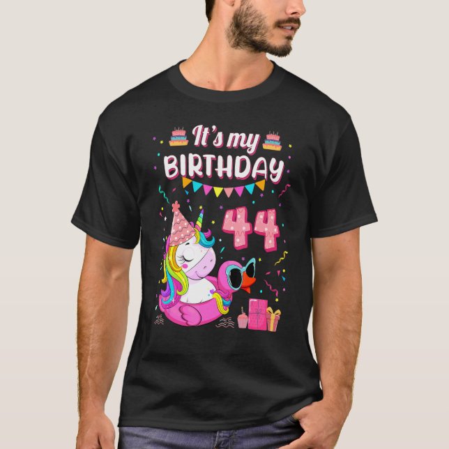 Camiseta 44º cumpleaños Unicornio Piscina Pato 44 (Anverso)