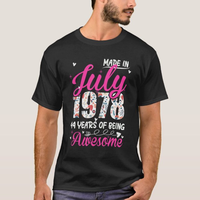 Camiseta 44.º cumpleaños increíble desde julio de 1978 Flor (Anverso)