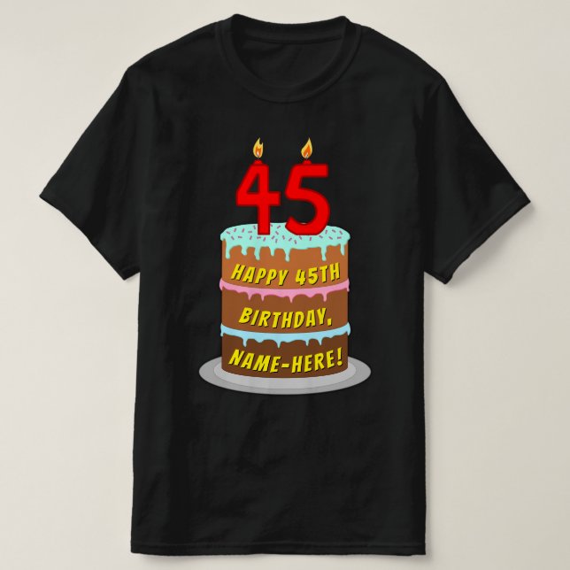 Camiseta 45º cumpleaños — Torta de diversión y velas, con n (Diseño del anverso)