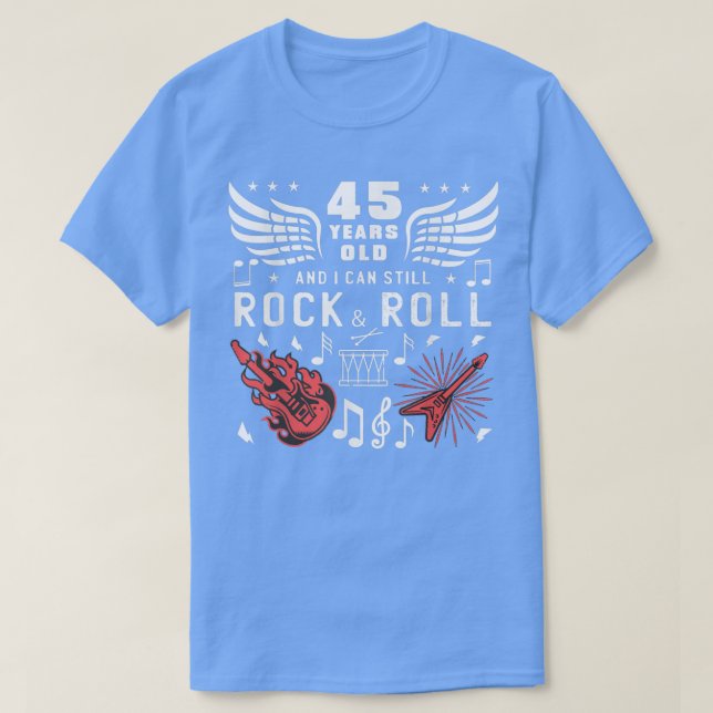 Camiseta 45.ª mordaza de cumpleaños con tambor de guitarra  (Diseño del anverso)