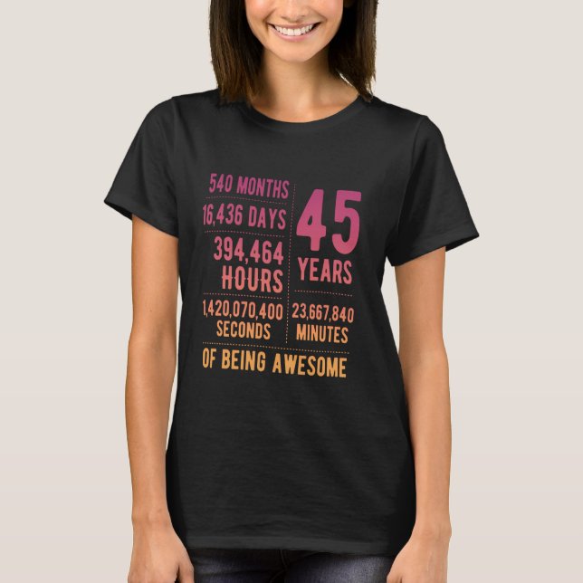 Camiseta 45.º cumpleaños de mujeres cómicas de 45 años (Anverso)
