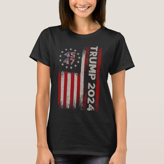 Camiseta 45 47 Donald Trump 2024 Bandera estadounidense 202 (Anverso)
