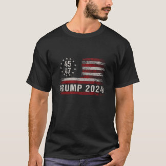 Camiseta 45 47 Trump 2024 Bandera Estadounidense Maltratada