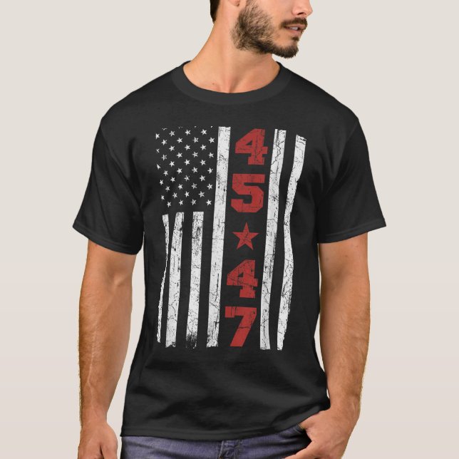 Camiseta 45 47 Trump Viste Bandera Estadounidense 2025 Pres (Anverso)