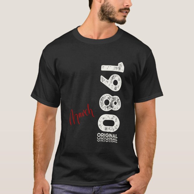 Camiseta 45 Aniversario Original Marzo 1980 45 Años Hombres (Anverso)