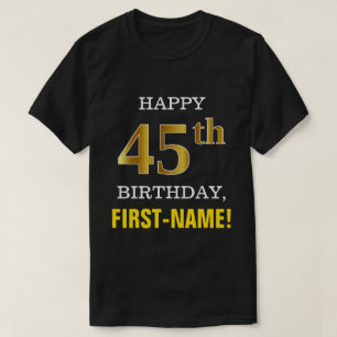 Camiseta 45.o cumpleaños del oro intrépido, negro, falso
