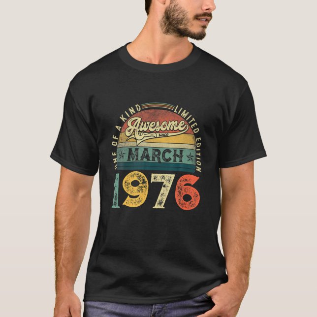 Camiseta 46. Decoración De Cumpleaños Marzo 1976 Hombres Mu (Anverso)