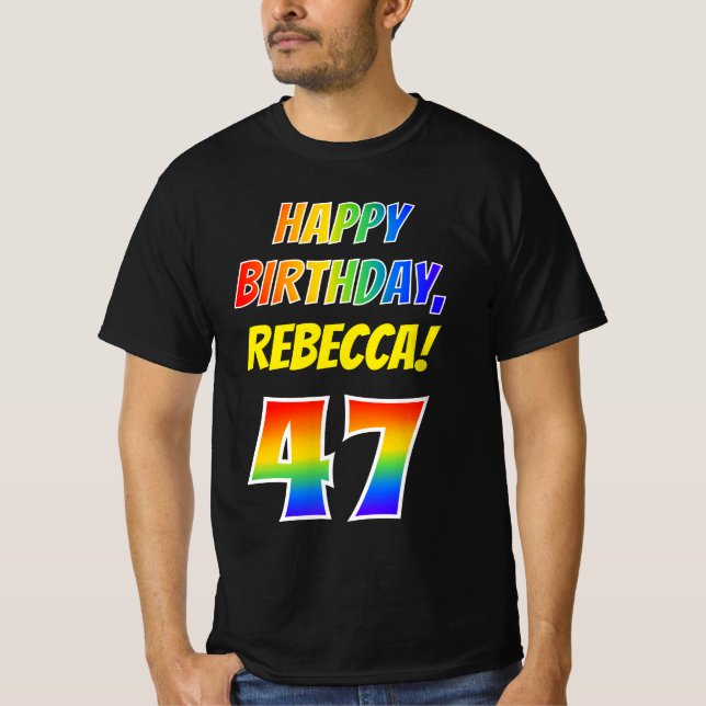 Camiseta 47º cumpleaños — Negrita, diversión, arcoiris 47,  (Anverso)