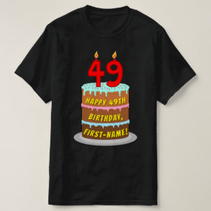 Camiseta 49º cumpleaños — Torta divertida y velas, con nomb