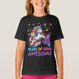 Camiseta 4.ª Chica de cumpleaños Unicorn Fiesta arcoiris Cu