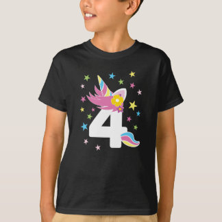 Camiseta 4.ª Chica de cumpleaños Unicorn, niño de 4 años