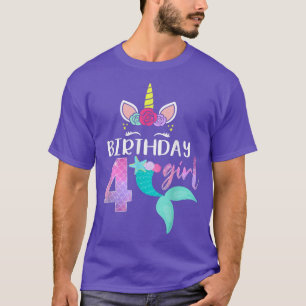 Camiseta 4.ª Chica de cumpleaños Unicornio Sirena 4 años