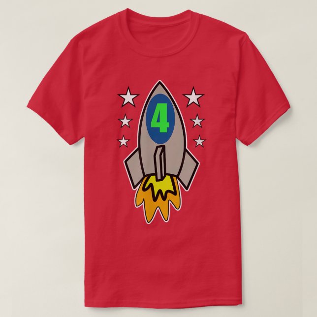 Camiseta 4.º Astronauta ciente de cohete de Chica de cumple (Diseño del anverso)