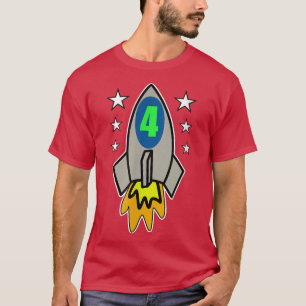Camiseta 4.º Astronauta ciente de cohete de Chica de cumple