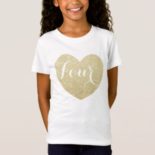 Camiseta 4.º corazón Purpurina Chica de cumpleaños Perso