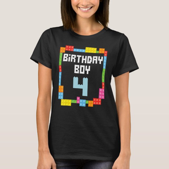 Camiseta 4.º cumpleaños Boy master builder bloque de 4 años (Anverso)