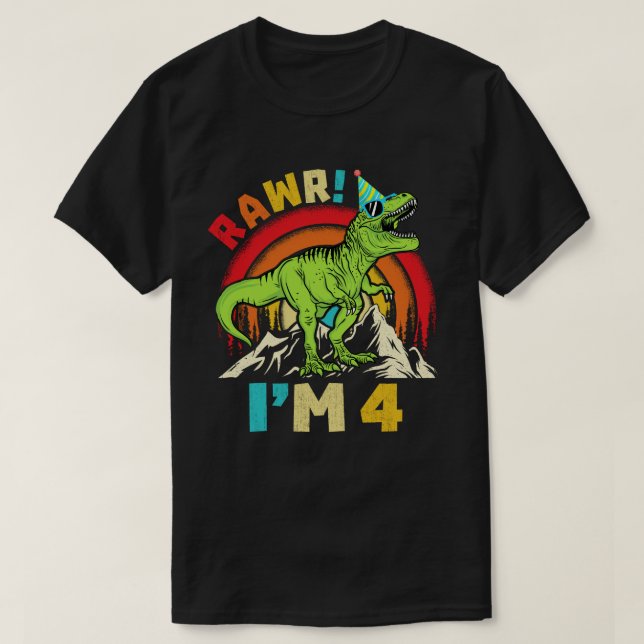 Camiseta 4.º cumpleaños Dinosaur T Rex Rawr Tengo 4 para Ni (Diseño del anverso)