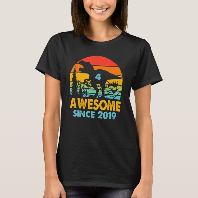 Camiseta 4.º cumpleaños increíble desde Dinosaurio 2019 4 a (Anverso)