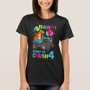 Camiseta 4.º cumpleaños Monstruo de Dinosaurio Rawr Cuatro