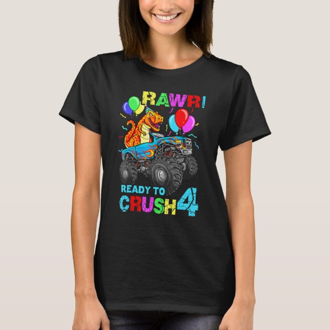 Camiseta 4.º cumpleaños Monstruo de Dinosaurio Rawr Cuatro  (Anverso)