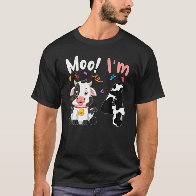 Camiseta 4.º cumpleaños Moo I'm 4 Cow Farm Animal Barnyard  (Anverso)