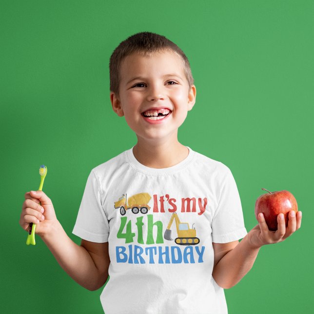 Camiseta 4.º Cumpleaños Personalizado de Vehículo de Constr (Subido por el creador)