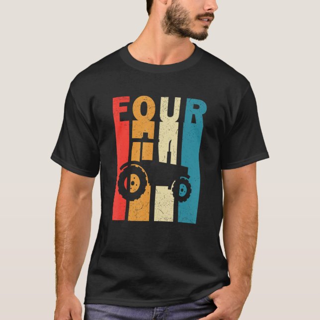 Camiseta 4.º Cumpleaños Retro Farm Tractor Tema Farmer Boy  (Anverso)