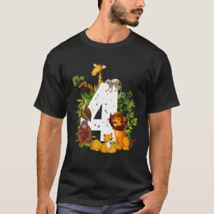 Camiseta 4.º cumpleaños Safari de la Jungla Zoológica