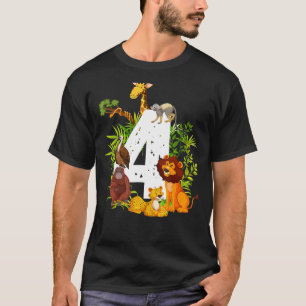 Camiseta 4.º cumpleaños Safari de la Jungla Zoológica