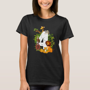 Camiseta 4.º cumpleaños Safari de la Jungla Zoológica