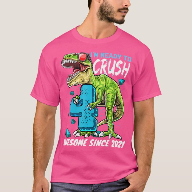 Camiseta 4.º Cumpleaños T Rex Dinosaur Fiestas Niños Rawr T (Anverso)